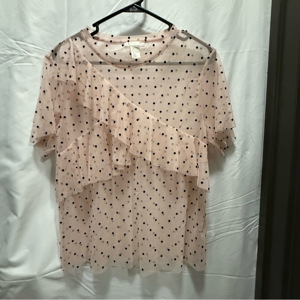 H&M Sheer Ruffle Blouse - Pink and Black